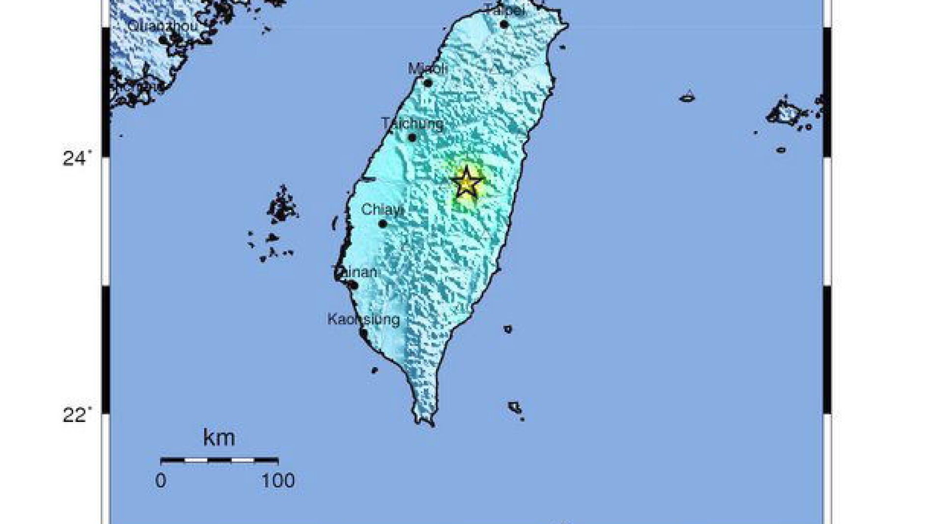 Mapa s&iacute;smico Taiw&aacute;n