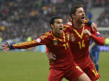 Pedro celebra un gol de la selección