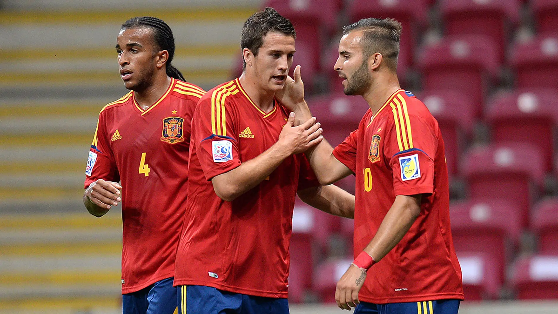 Jesé, Javier Manquillo y Derik celebran un gol ante Ghana.