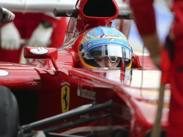 Fernando Alonso, en el cockpit del Ferrari
