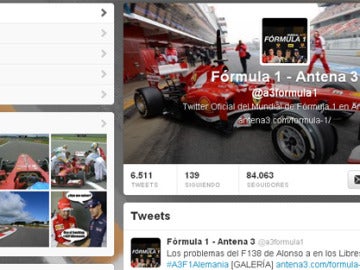 Twitter de Fórmula 1 para comentar con #A3F1Alemania.