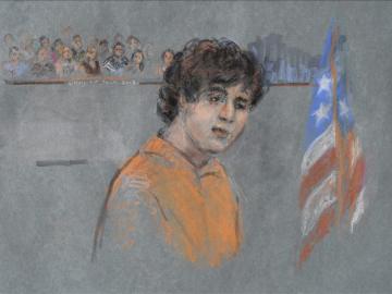 Detalle de un retrato artístico de Dzhokhar Tsarnaev