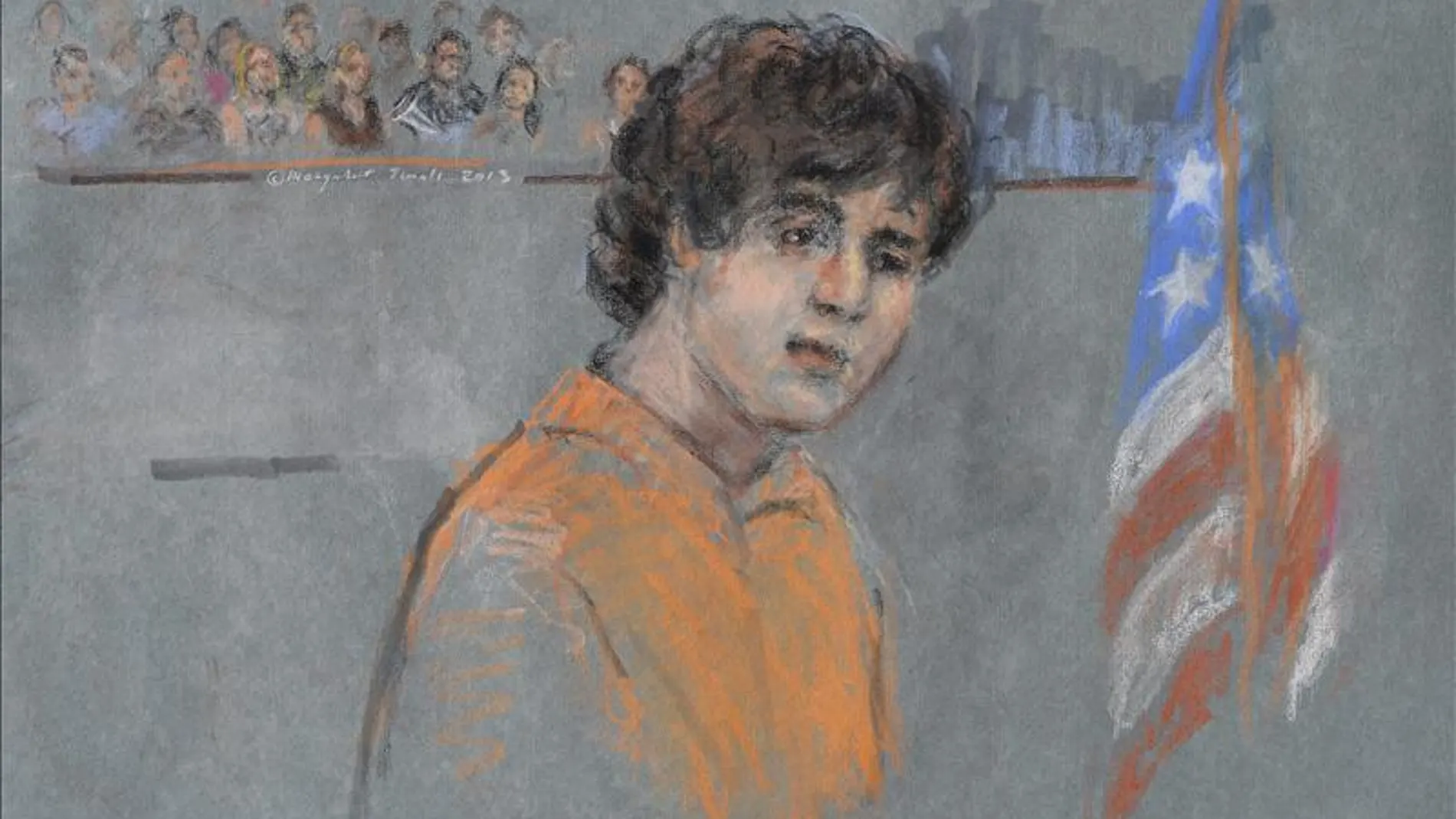Detalle de un retrato artístico de Dzhokhar Tsarnaev Detalle de un retrato artístico de Dzhokhar Tsarnaev