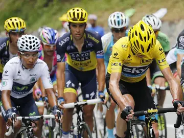 Nairo Quintana, Alberto Contador y Christopher Froome durante el ascenso Nairo Quintana, Alberto Contador y Christopher Froome durante el ascenso