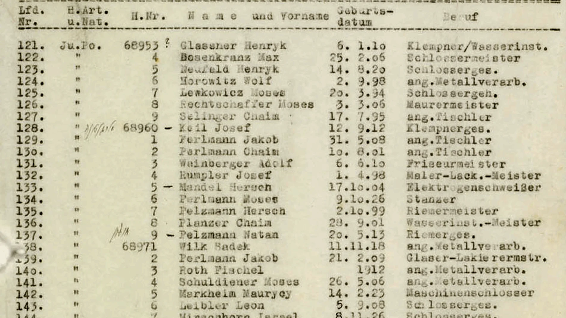Fragmento de uno de los papeles de la lista de Schindler Fragmento de uno de los papeles de la lista de Schindler