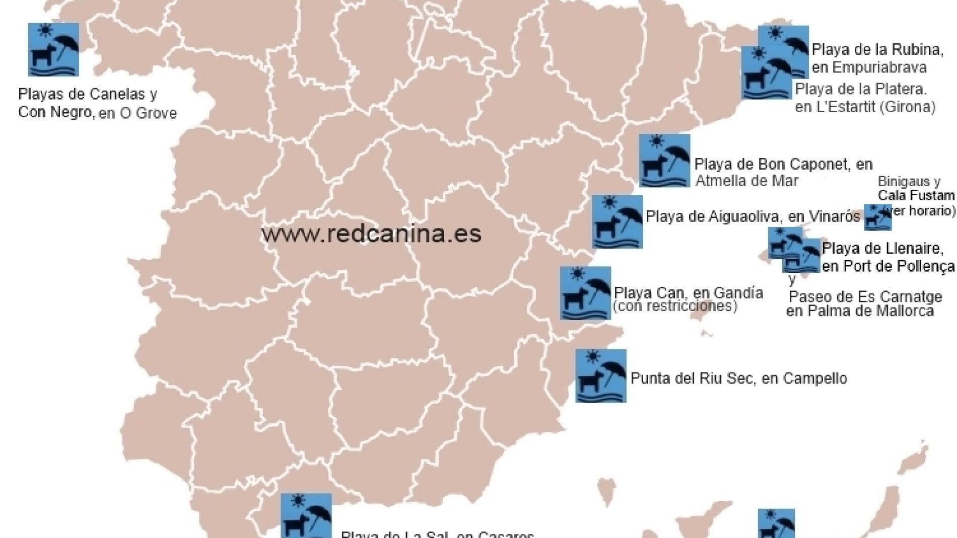 Mapa de las playas en las que permiten perros