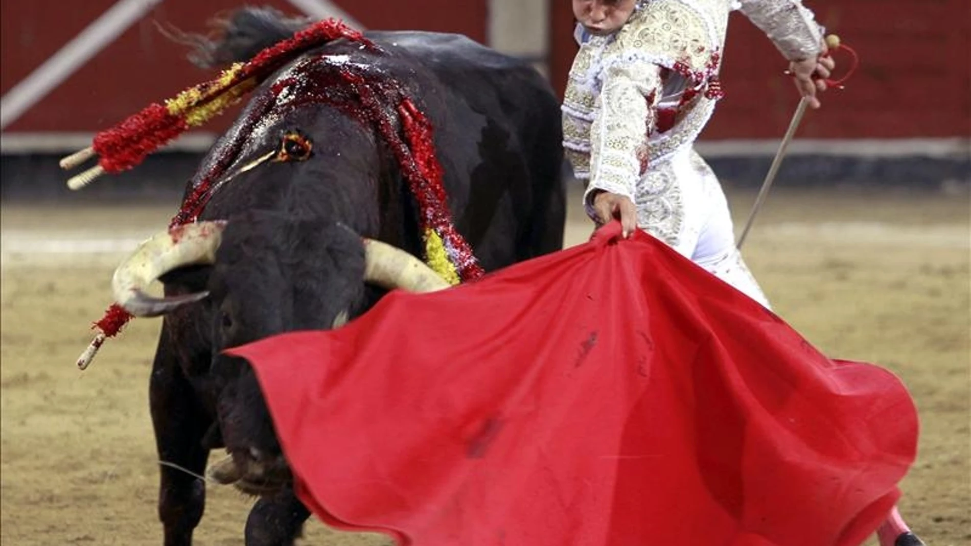 El diestro Juan del Álamo da un pase a uno de sus astados