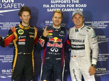 Vettel, junto a Grosjean y Rosberg