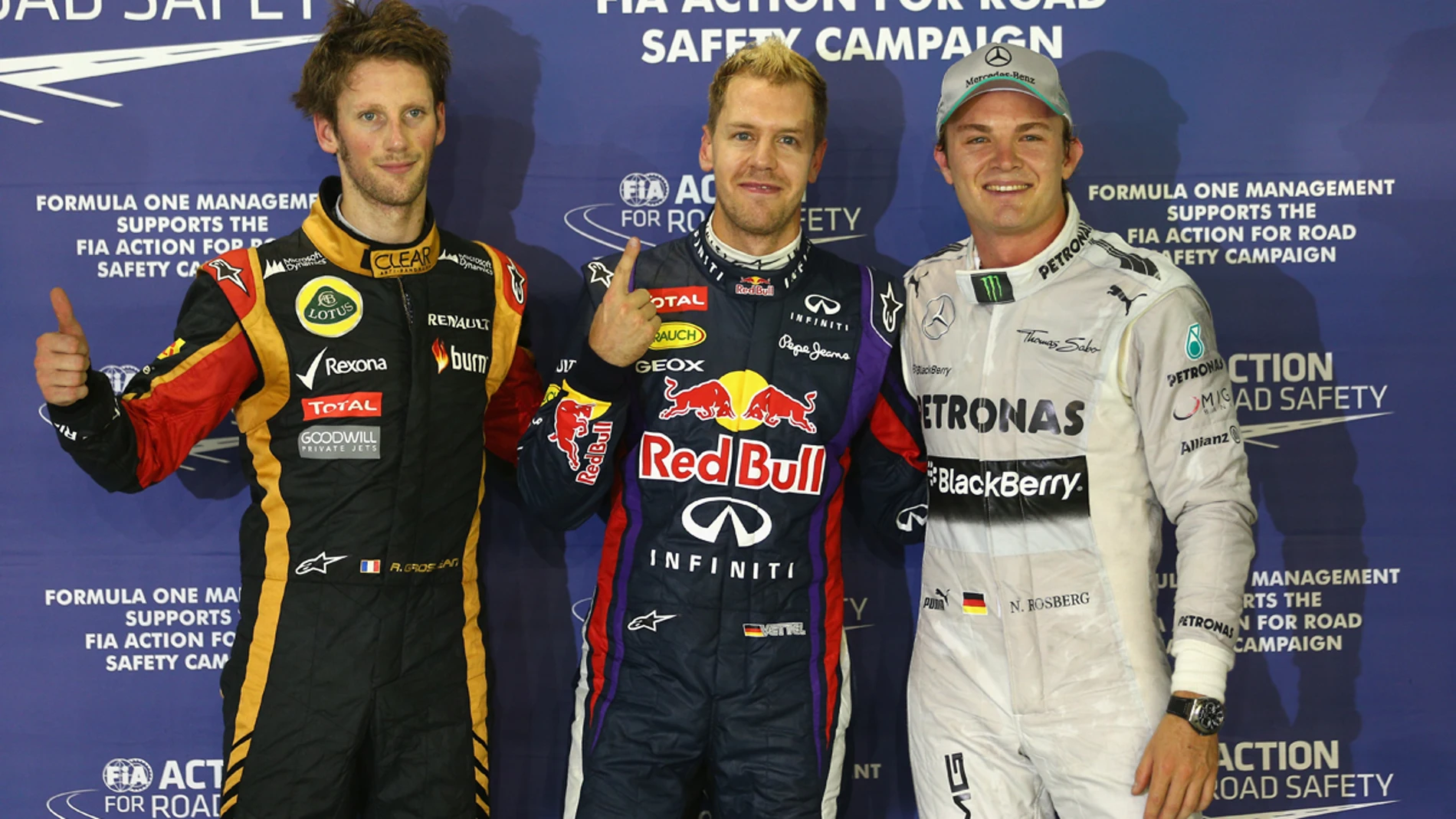 Vettel, junto a Grosjean y Rosberg