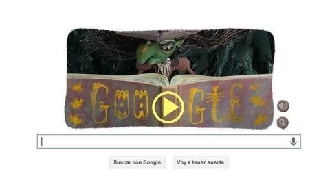 Google celebra Halloween con un doodle en elqe una bruja cocina p&oacute;cimas m&aacute;gicas