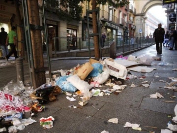 Basura en el centro de Madrid.