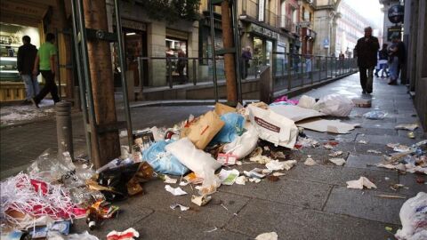 Basura en el centro de Madrid.
