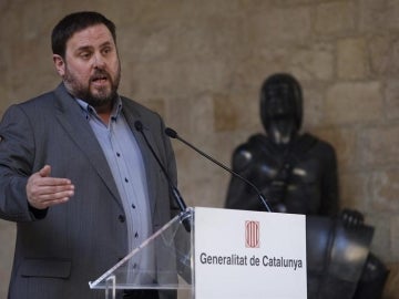 Oriol Junqueras, presidente de ERC, comparece en la Generalitat.