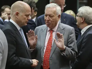 Margallo antes de la reunión de ministros europeos de Exteriores en Bruselas. Margallo antes de la reunión de ministros europeos de Exteriores en Bruselas.