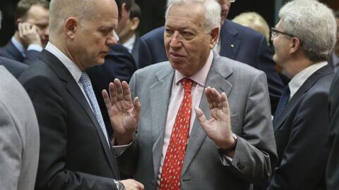 Margallo antes de la reuni&oacute;n de ministros europeos de Exteriores en Bruselas. 