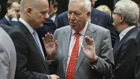 Margallo antes de la reunión de ministros europeos de Exteriores en Bruselas. Margallo antes de la reunión de ministros europeos de Exteriores en Bruselas.