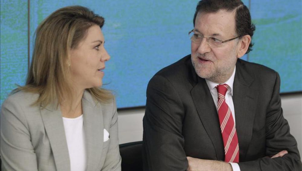 Mariano Rajoy y Cospedal durante la reunión de la dirección del Partido Popular