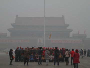 Polución sobre la Plaza de Tiananmen