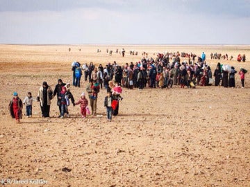 Grupo de refugiados sirios.
