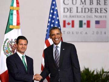 El presidente de EEUU, Barack Obama, y el mexicano, Enrique Peña Nieto, en la cumbre de América del Norte 