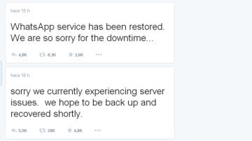 Mensaje de disculpa de Whatsapp por Twitter