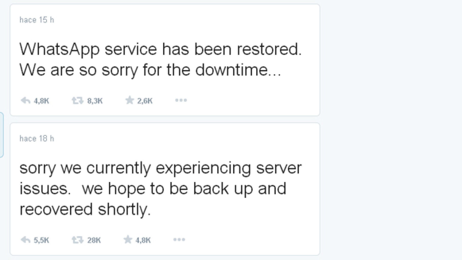 Mensaje de disculpa de Whatsapp por Twitter