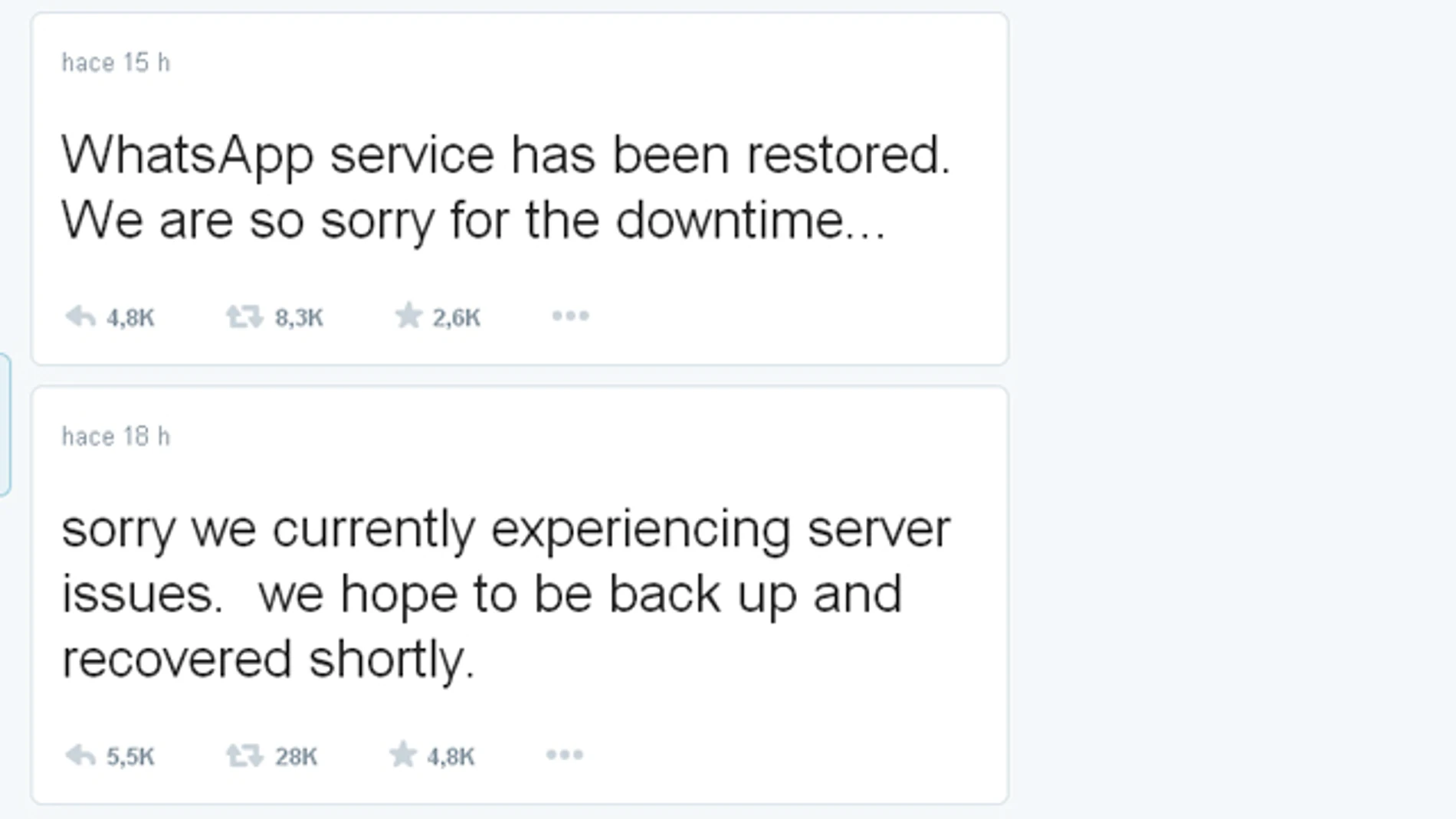 Mensaje de disculpa de Whatsapp por Twitter Mensaje de disculpa de Whatsapp por Twitter