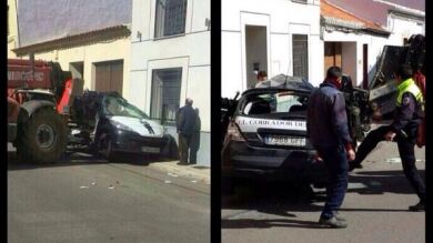 Un moroso embiste con una carretilla elevadora contra el coche del cobrador del frac