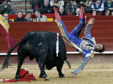 El diestro Manuel Jesús "El Cid" sufre un revolcón en la faena a su primer toro El diestro Manuel Jesús "El Cid" sufre un revolcón en la faena a su primer toro