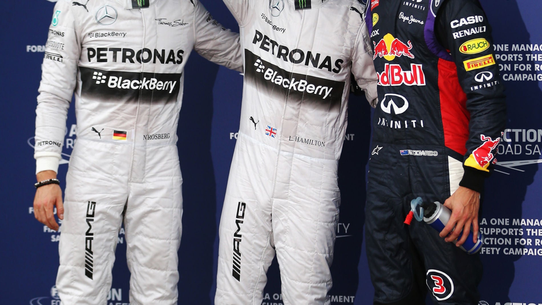 Nico Rosberg, Lewis Hamilton y Daniel Ricciardo