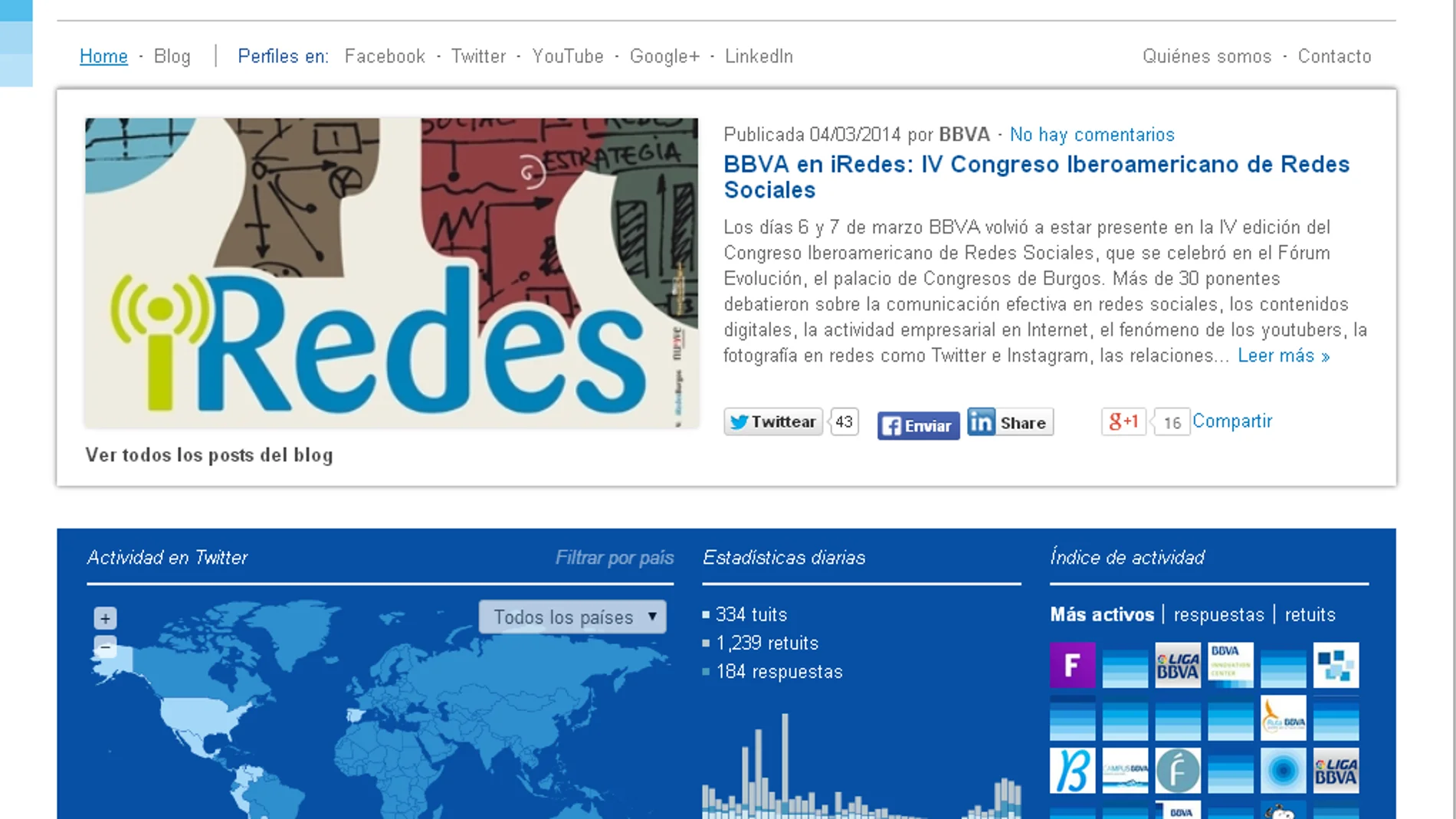 BBVA, elegida mejor entidad del mundo en comunicación de la sostenibilidad en redes sociales BBVA, elegida mejor entidad del mundo en comunicación de la sostenibilidad en redes sociales