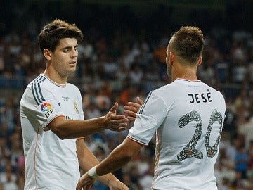 Jesé y Morata, durante un partido con el Madrid