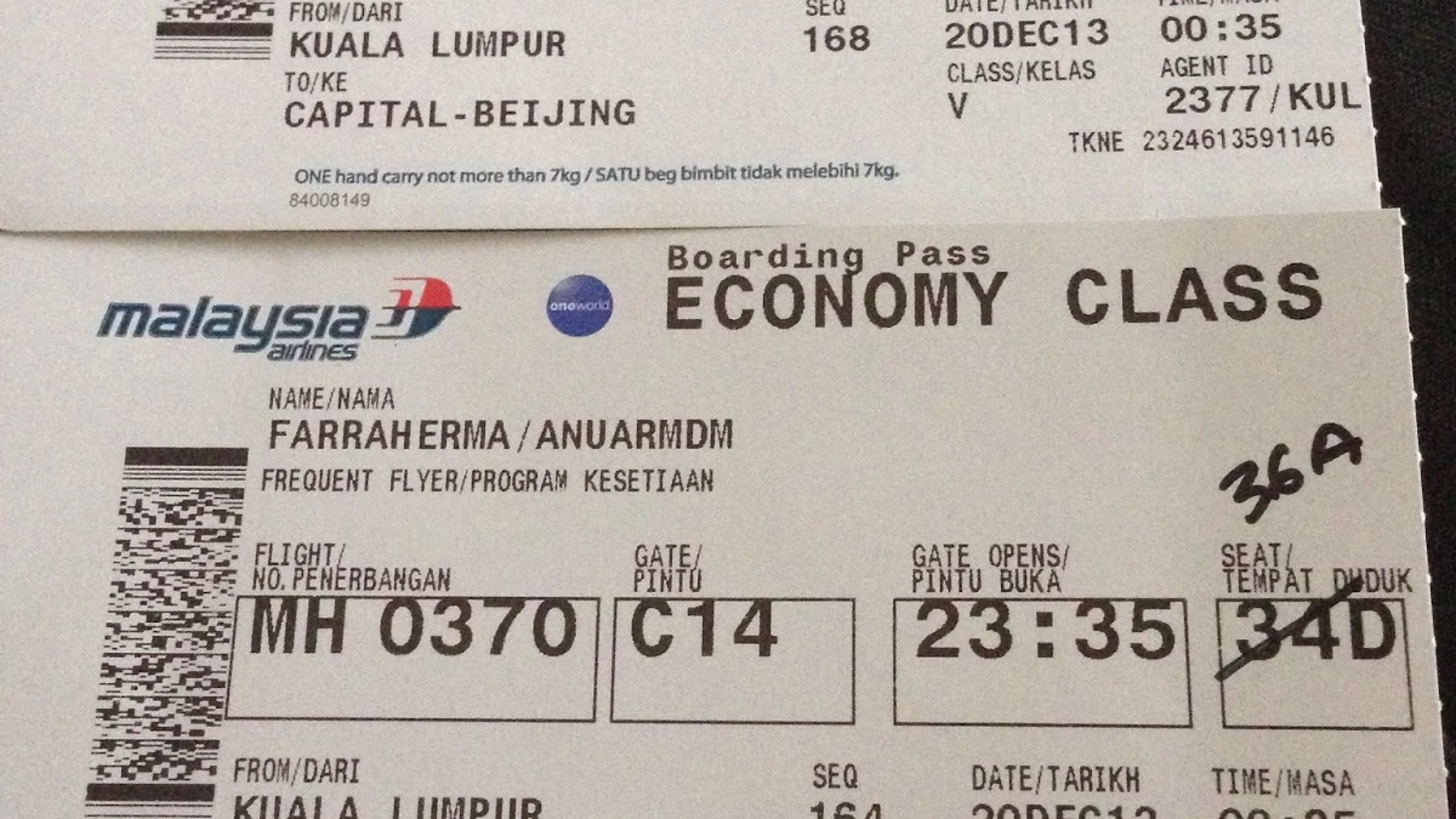 MH370 ticket MH370 ticket