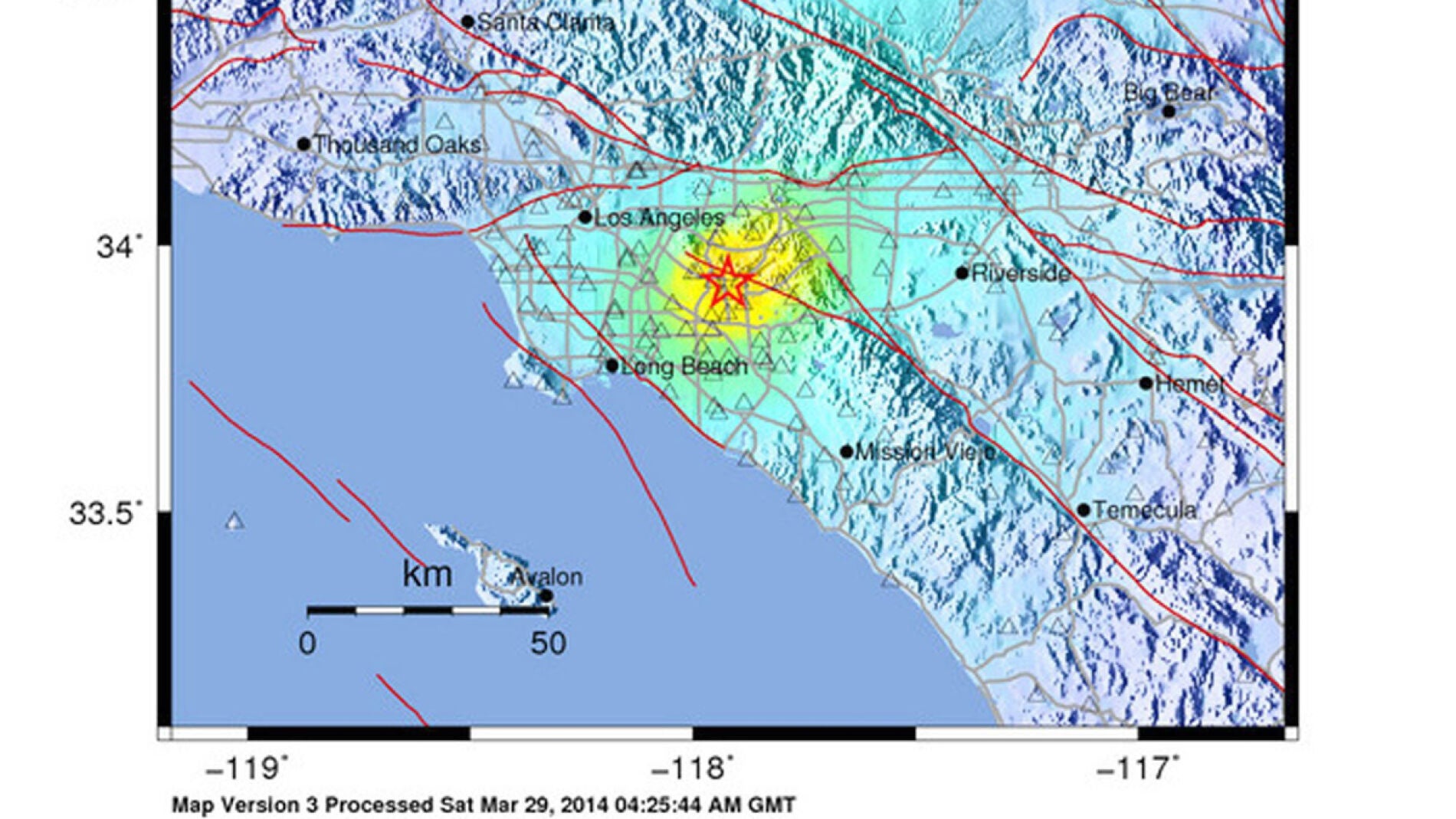 Gr&aacute;fico de la r&eacute;plica del terremoto de 4,1 grados