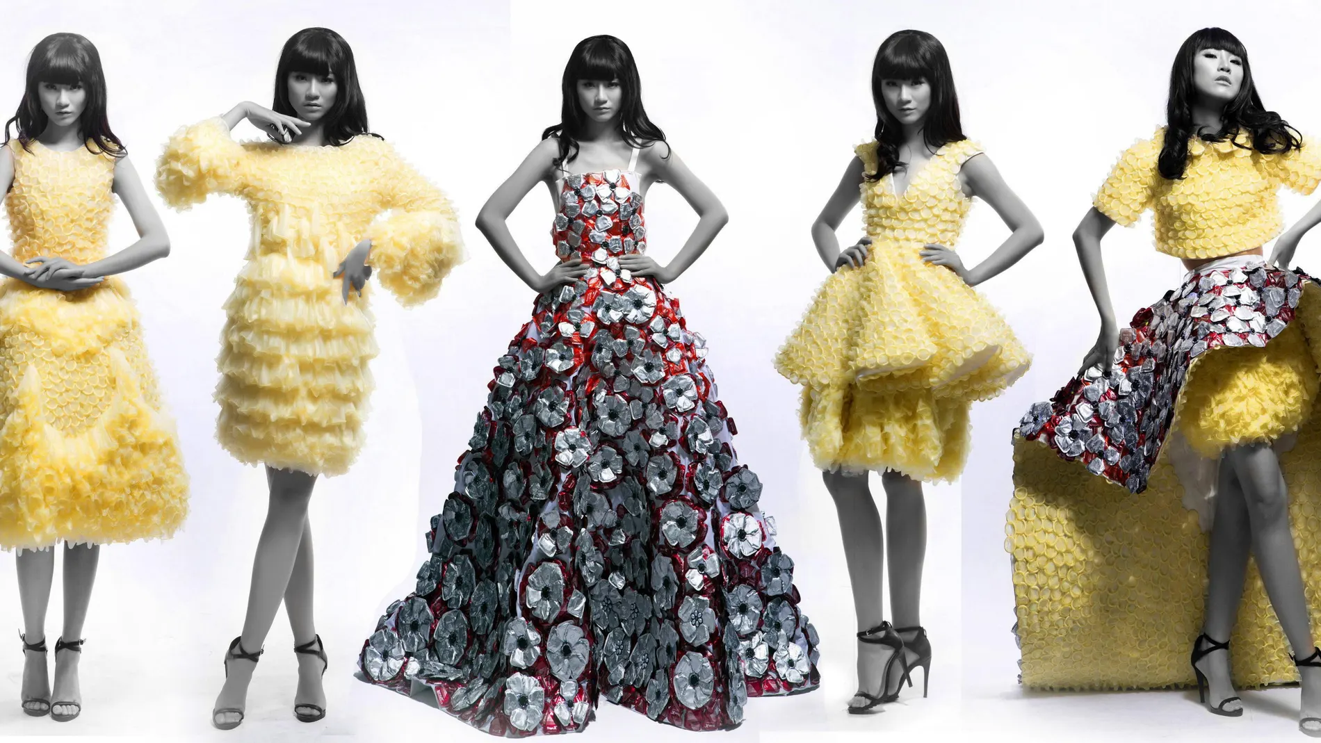 Se han utilizado 25.000 preservativos para confeccionar nueve vestidos Se han utilizado 25.000 preservativos para confeccionar nueve vestidos