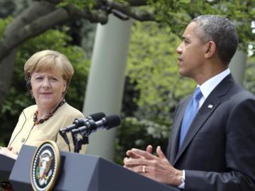 El presidente estadounidense Barack Obama y la canciller alemana Angela Merkel