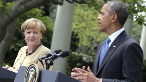 El presidente estadounidense Barack Obama y la canciller alemana Angela Merkel
