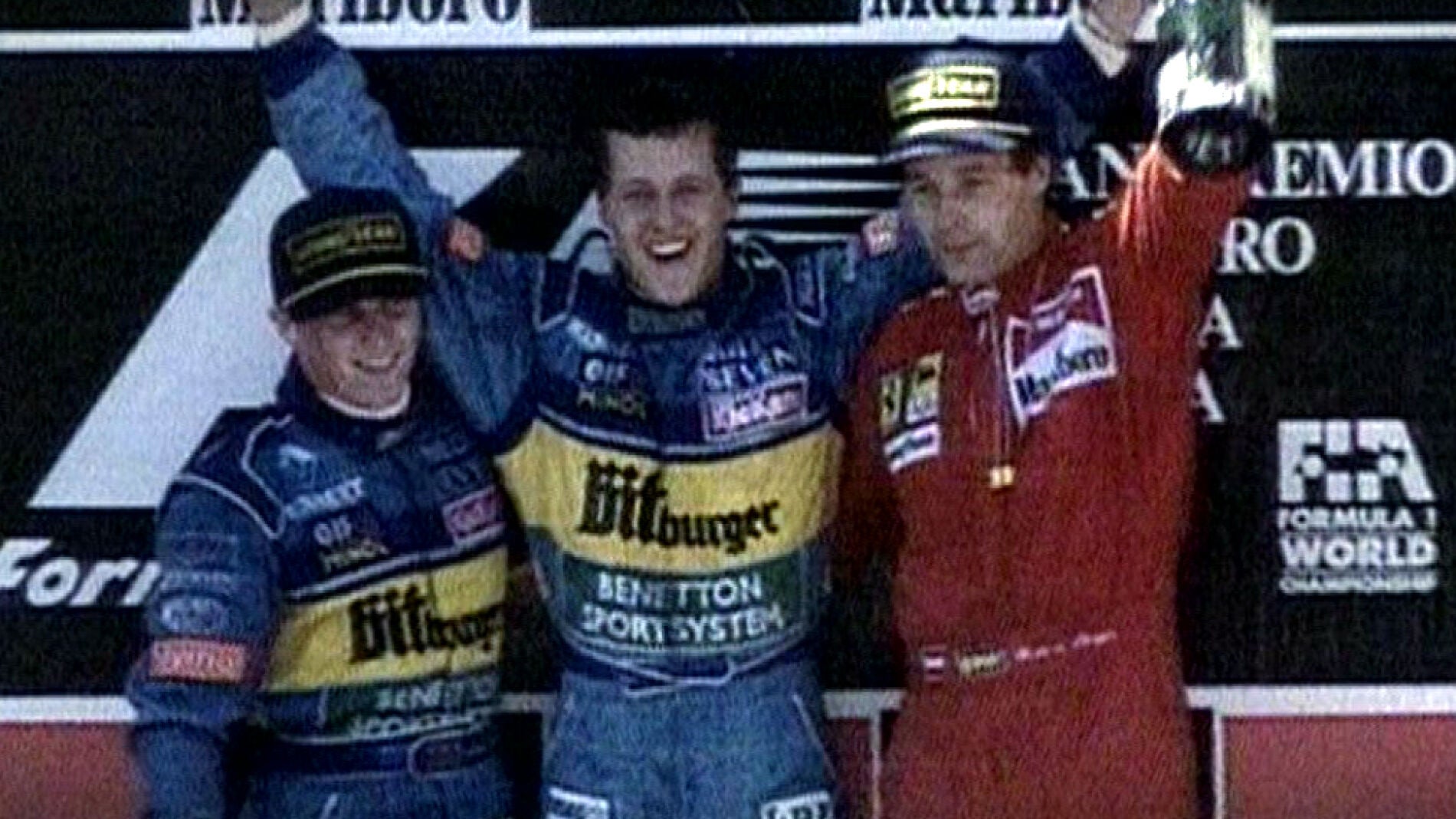 Michael Schumacher celebra una de sus victorias en Montmel&oacute;