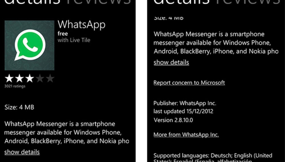 Whatsapp en la tienda de Windows Phone