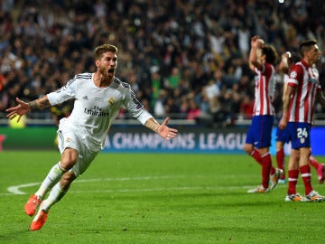 Sergio Ramos celebra el gol del empate en la final de la Champions