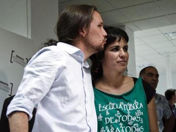 Pablo Iglesias, cabeza de lista de Podemos a las Elecciones Europeas, y Teresa Rodríguez, segunda de la lista