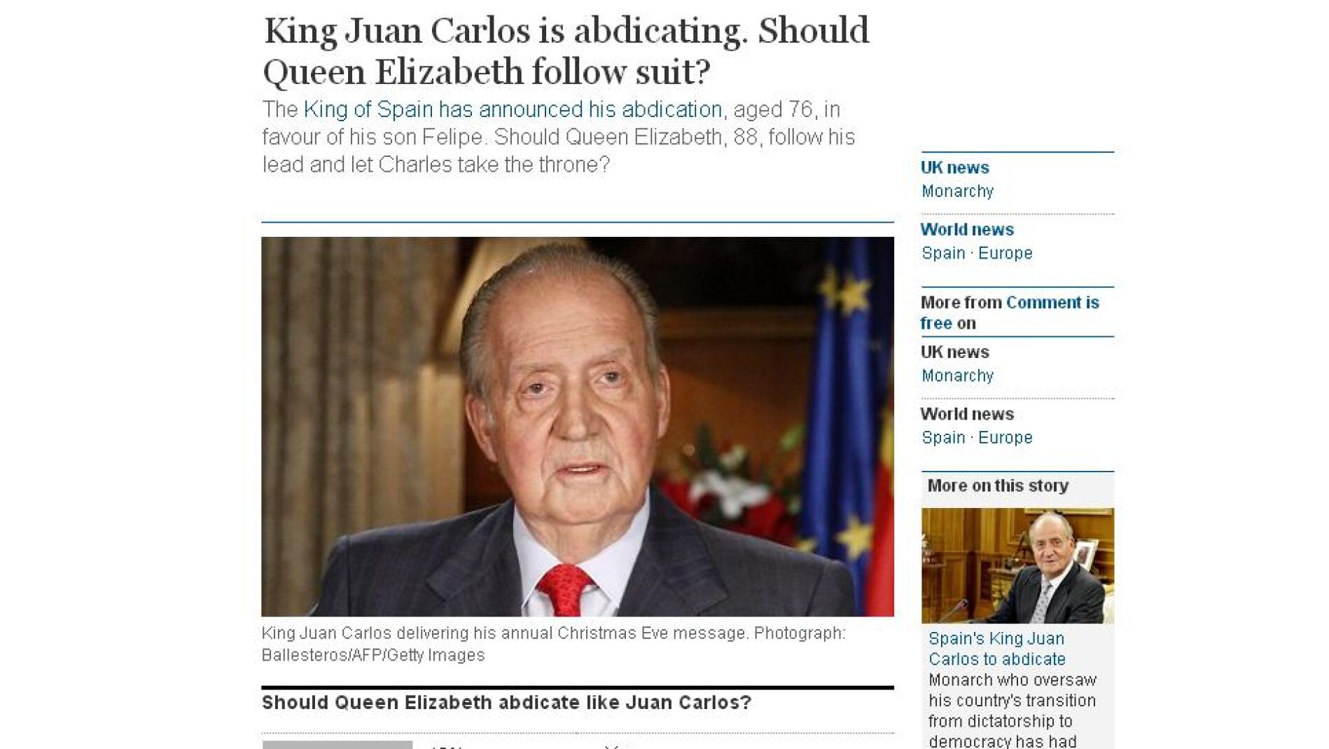 Encuesta The Guardian sobre si Isabel II deber&iacute;a abdicar