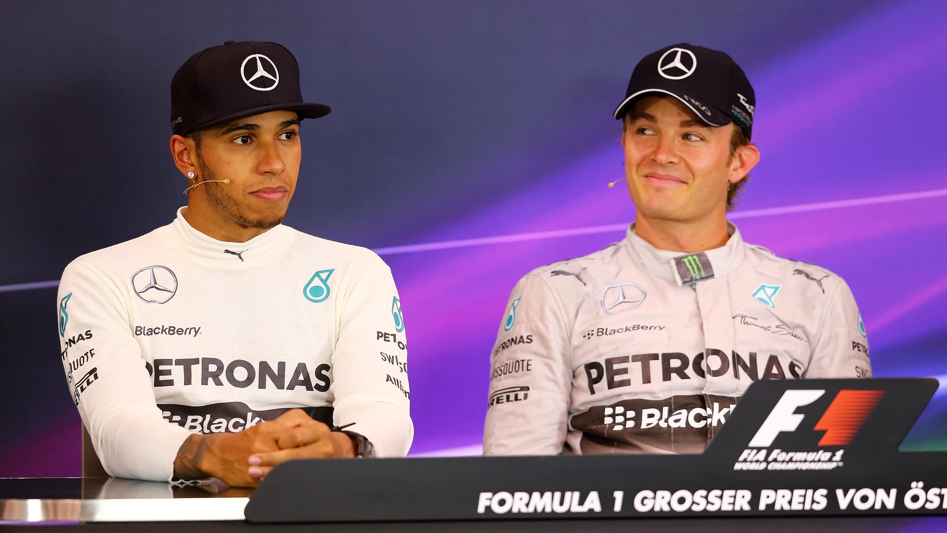 Hamilton y Rosberg en sala de prensa