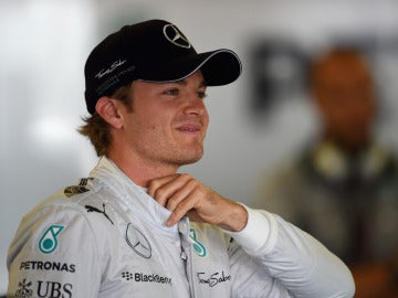 Rosberg, en el box de Mercedes