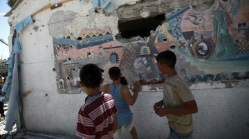 Parte de una escuela de la ONU bombardeada en Gaza