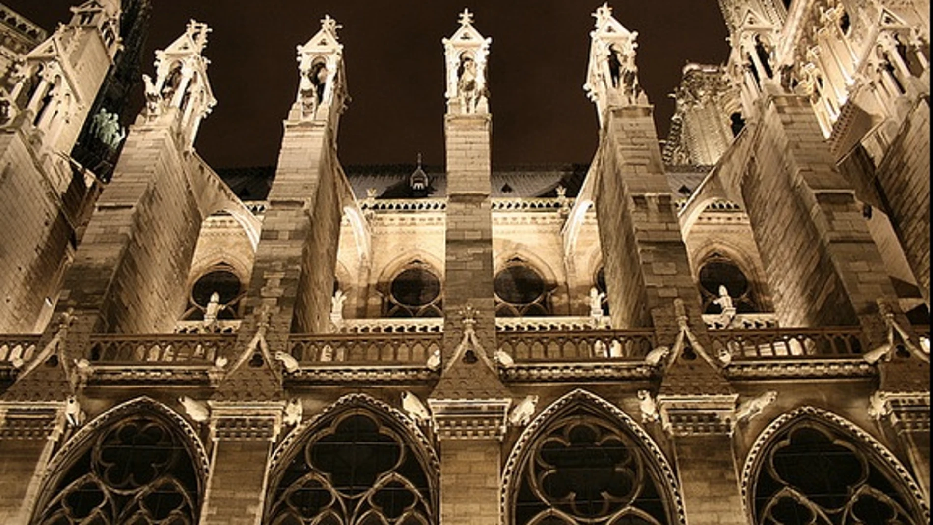 Arbotantes nocturnos en Notre-Dame de París Arbotantes nocturnos en Notre-Dame de París