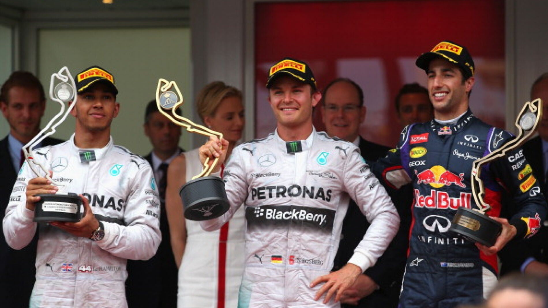 Rosberg, Hamilton y Ricciardo