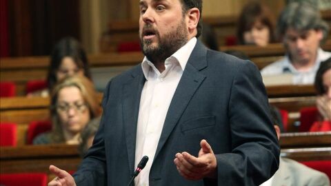 Oriol Junqueras en su comparecencia en el Parlament.