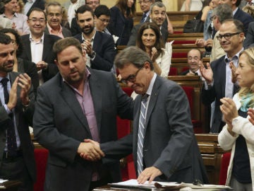 Artur Mas y Oriol Junqueras en el Parlament Catalán