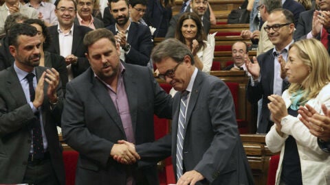 Artur Mas y Oriol Junqueras en el Parlament Catal&aacute;n